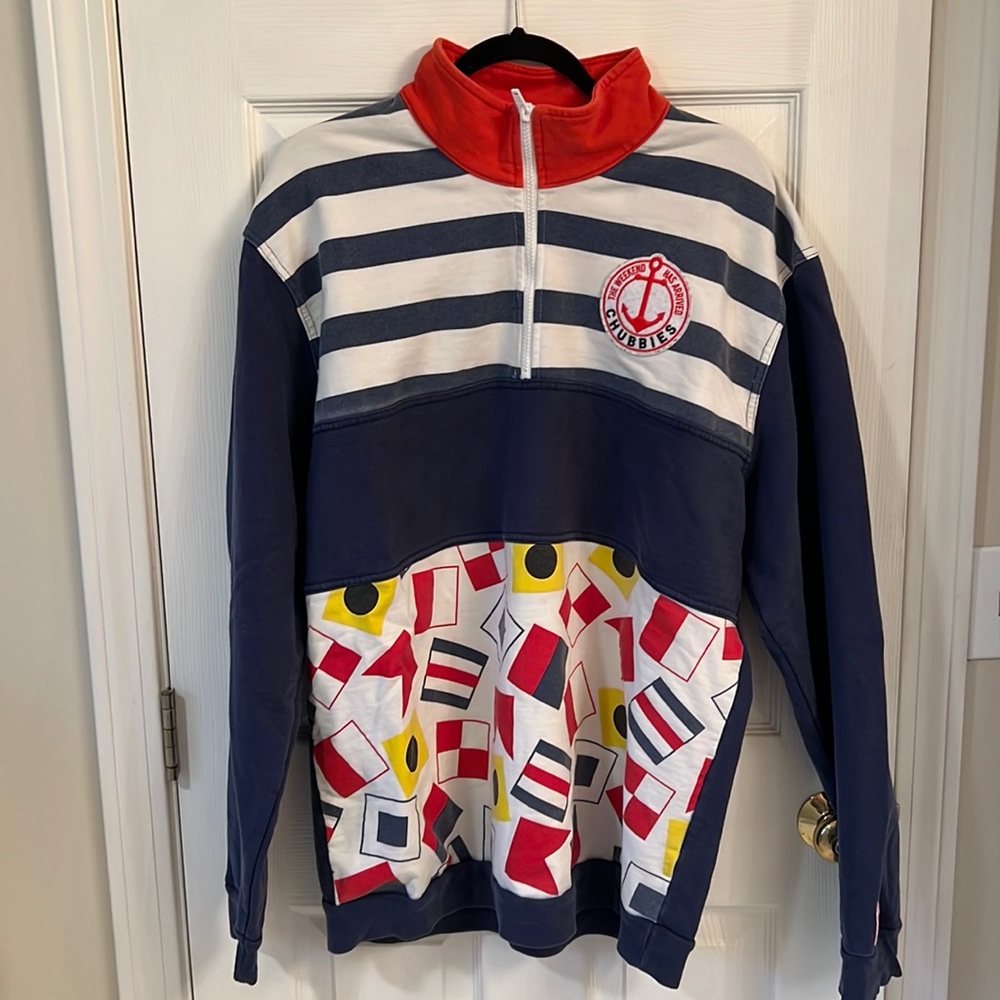 Chubbies Vintage Style Quarter Zip Pullover Flags Nautical Long Sleeve